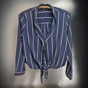 Rails Ava Livorno Navy Silver Stripes Tie Front‎ Blouse
